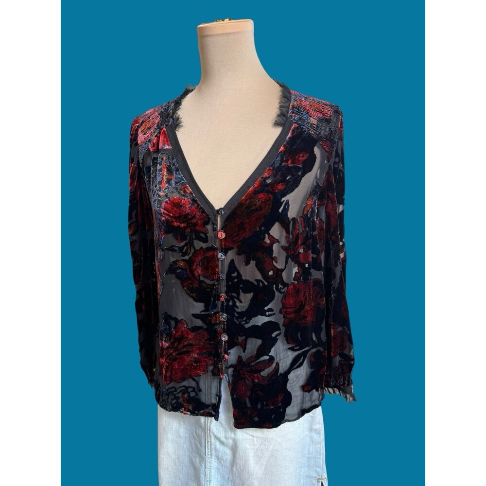 Sundance Primula Velvet Burnout Floral Blouse Silk Blend Size Medium Boho Goth - Picture 13 of 15